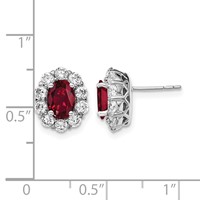 14K White Gold 1.20 Carat Lab Grown Diamond VS SI+ G+ and Oval Created Ruby Complete Halo Post Earrings view 4