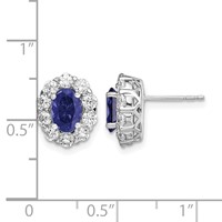 14K White Gold 1.20 Carat Lab Grown Diamond VS SI+ G+ and Oval Created Sapphire Halo Post Earrings view 4