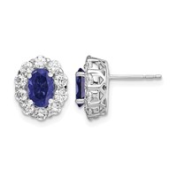 14K White Gold 1.20 Carat Lab Grown Diamond VS SI+ G+ and Oval Created Sapphire Halo Post Earrings view 1