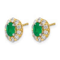 14K Yellow Gold 0.62 Carat Lab Grown Diamond VS SI+ G+ and Oval Created Emerald Complete Halo Post Earrings view 2
