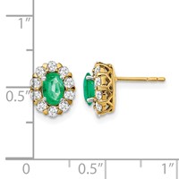 14K Yellow Gold 0.62 Carat Lab Grown Diamond VS SI+ G+ and Oval Created Emerald Complete Halo Post Earrings view 4