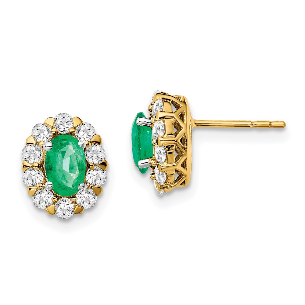 14ky Created Oval Emerald & Lab Grown Fashion Earrings