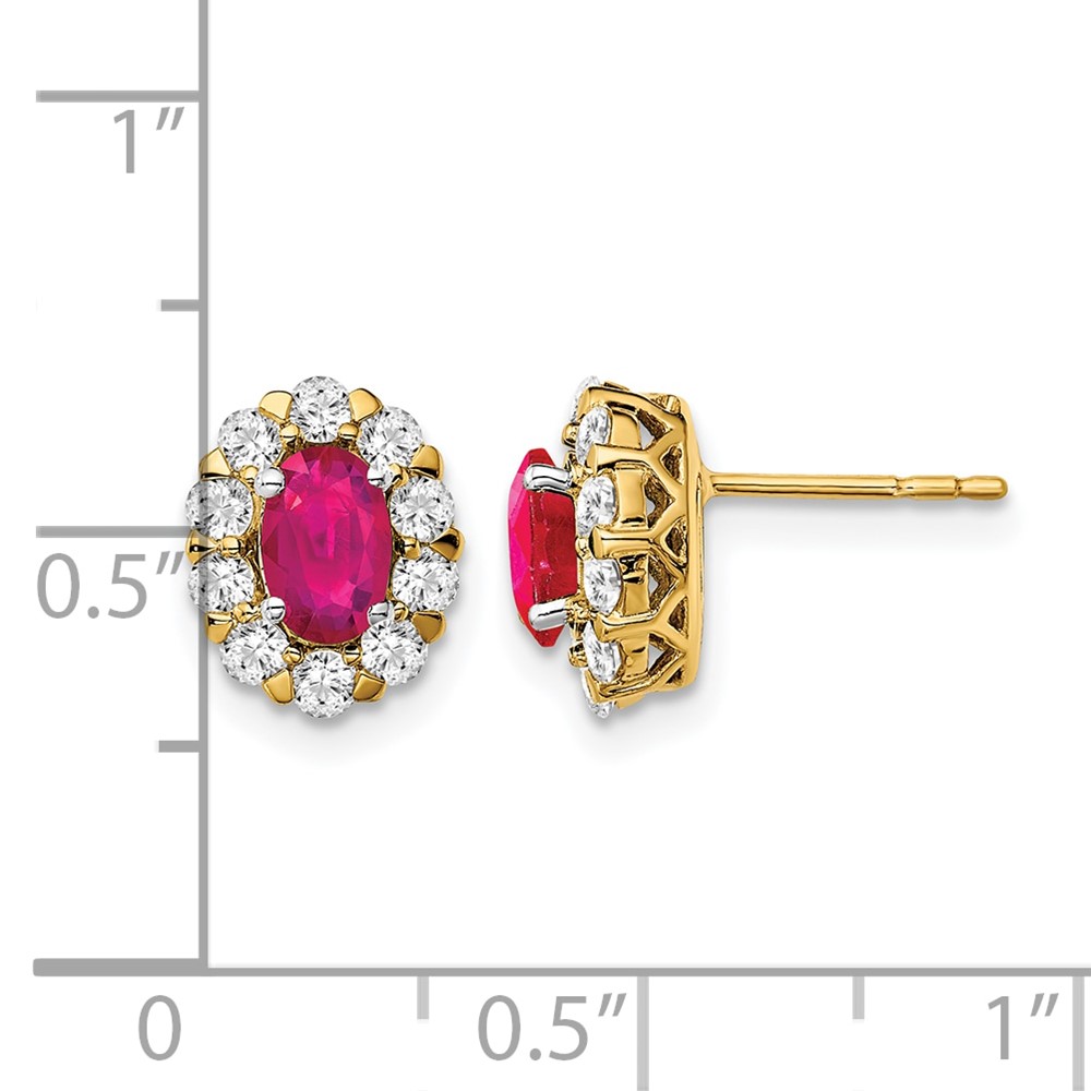 14k Oval Ruby and Diamond Halo Post Earrings (EM6990-RU-070-YA)