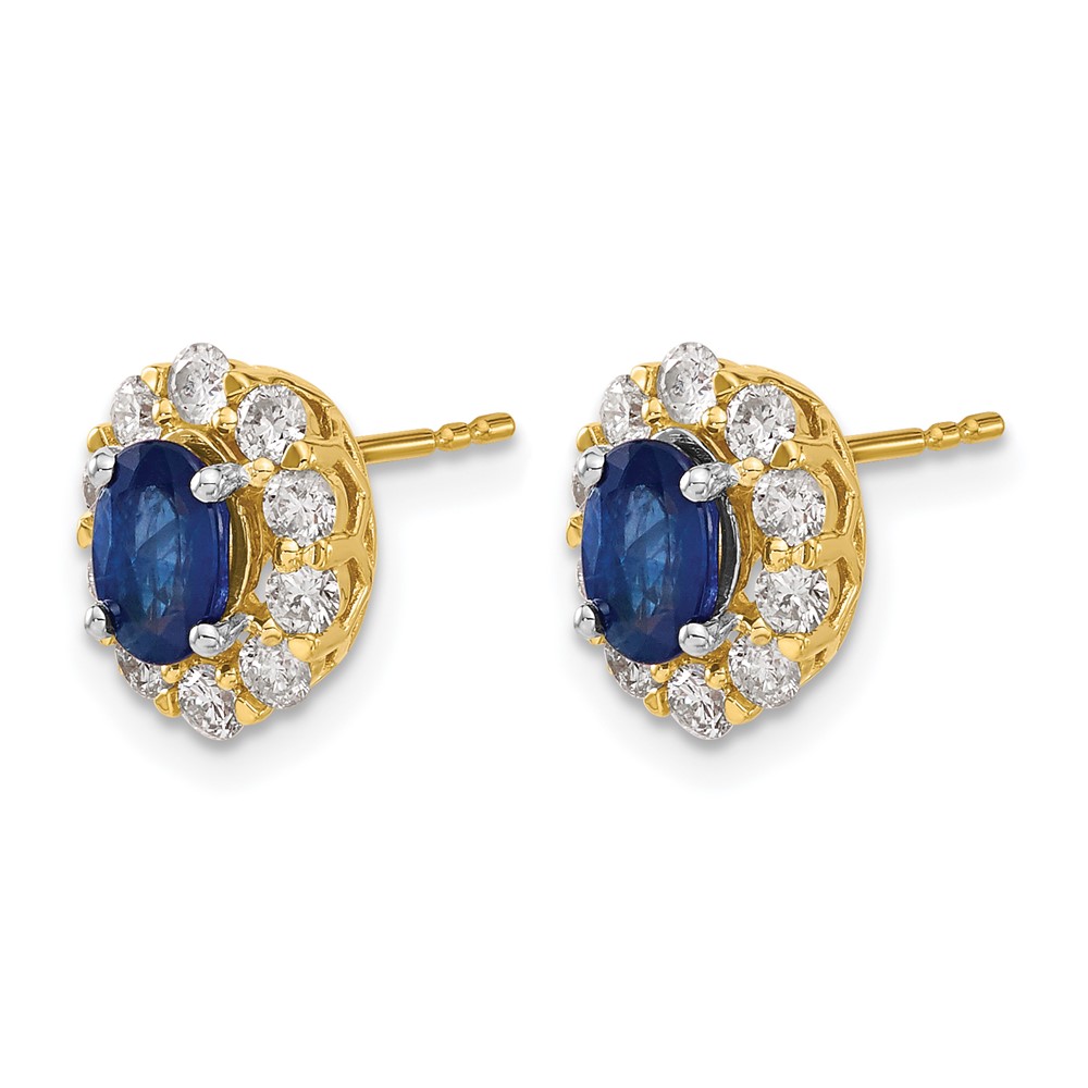 14k Oval Sapphire and Diamond Halo Post Earrings (EM6990-SA-070-YA)