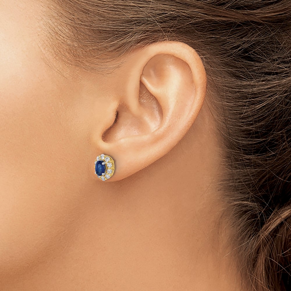 14k Oval Sapphire and Diamond Halo Post Earrings (EM6990-SA-070-YA)
