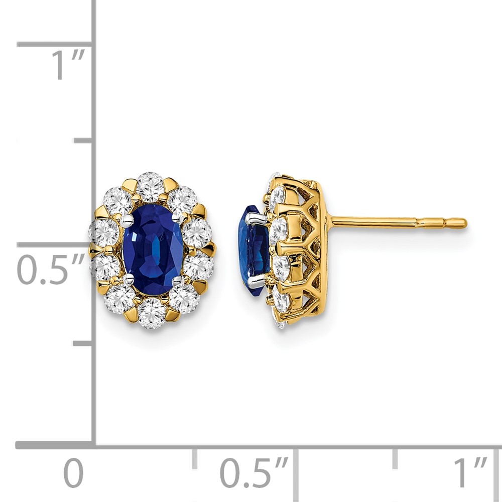 14k Oval Sapphire and Diamond Halo Post Earrings (EM6990-SA-070-YA)