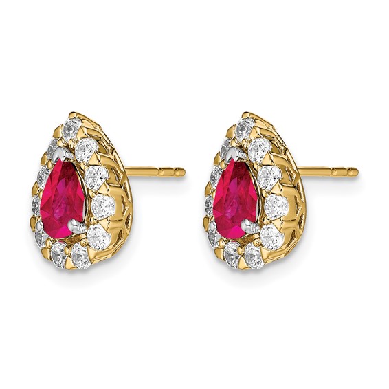 Pear Gemstone and Diamond Halo Post Earringss