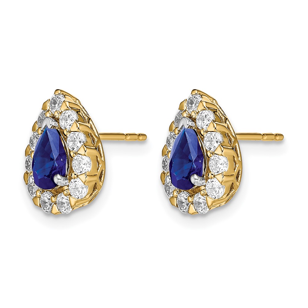 14k Pear Sapphire and Diamond Halo Post Earrings (EM6991-SA-077-YA)