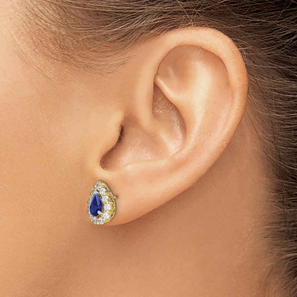 14k Pear Sapphire and Diamond Halo Post Earrings (EM6991-SA-077-YA)