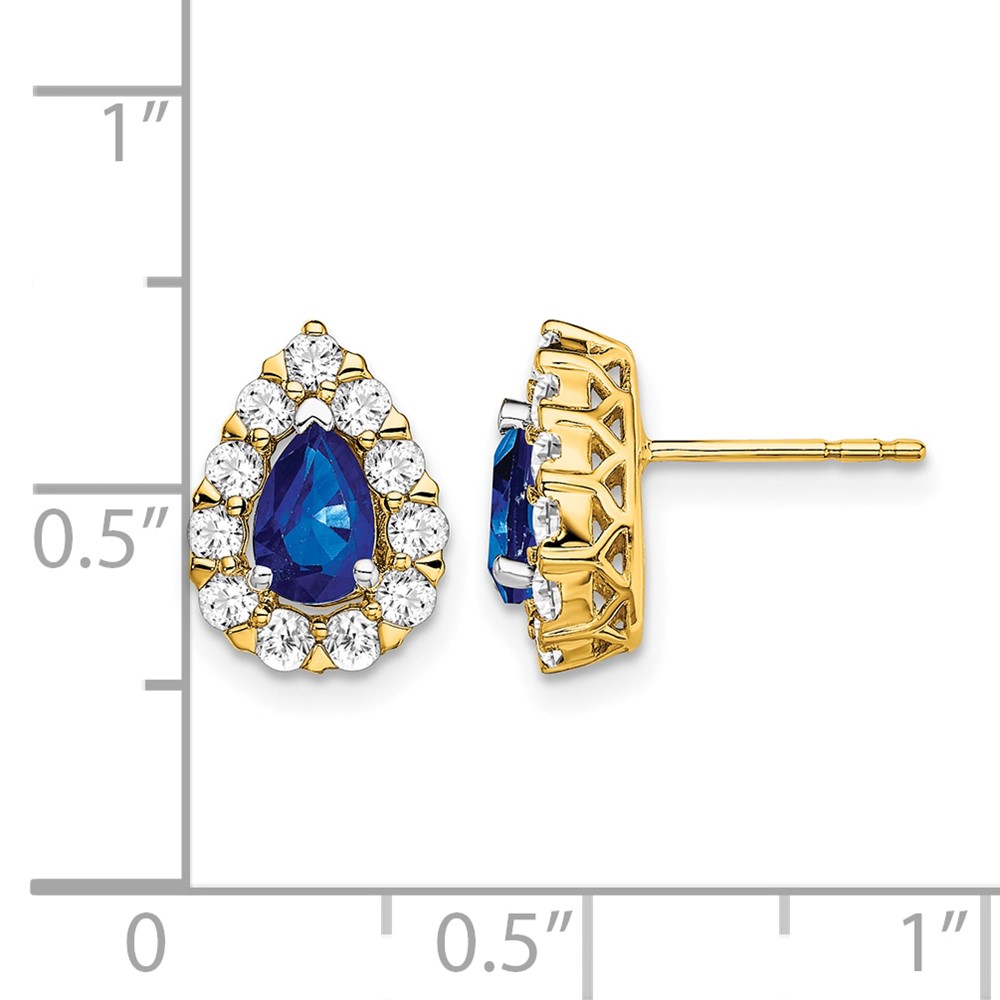 14k Pear Sapphire and Diamond Halo Post Earrings (EM6991-SA-077-YA)