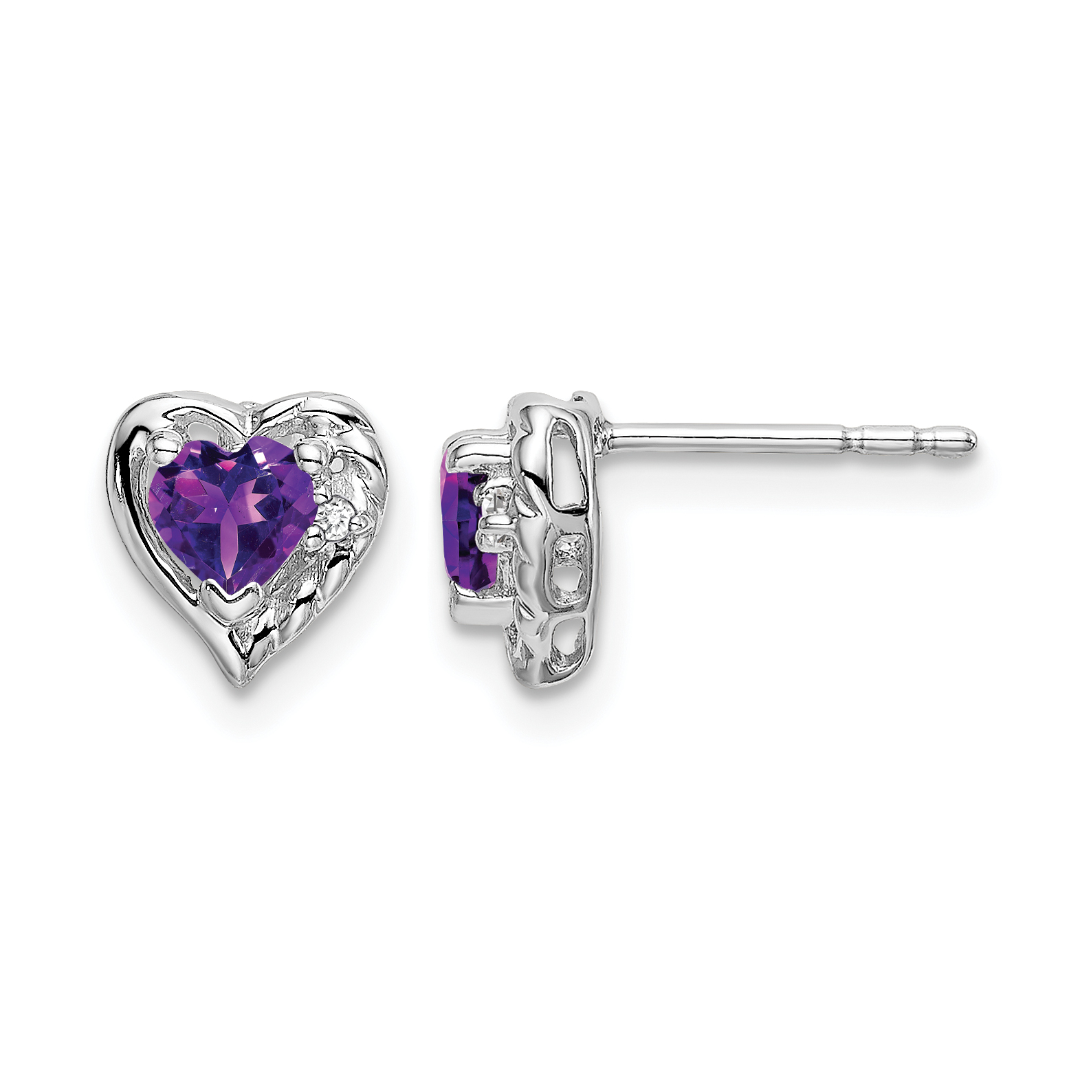 14k White Gold Amethyst and Diamond Heart Earrings (EM7027-AM-001-WA)