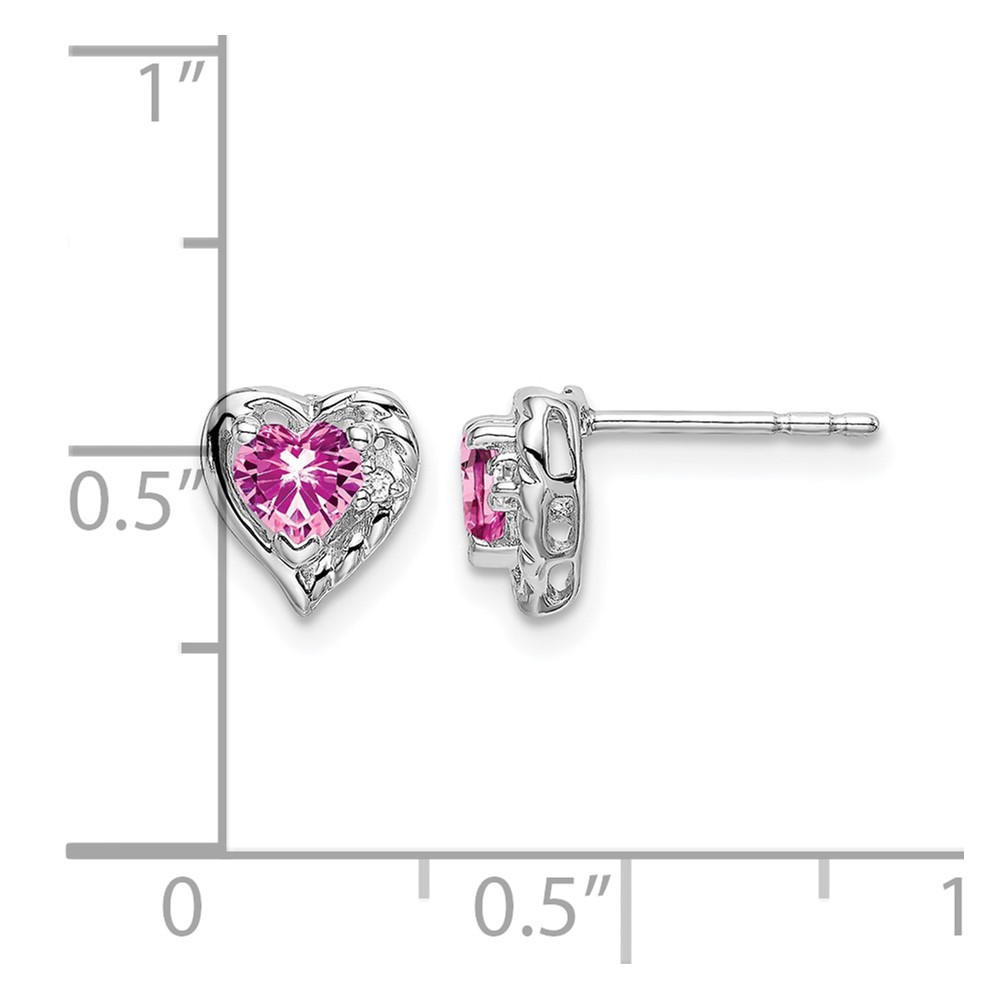14k White Gold Created Pink Sapphire and Diamond Heart Earrings (EM7027-CPS-001-WA)