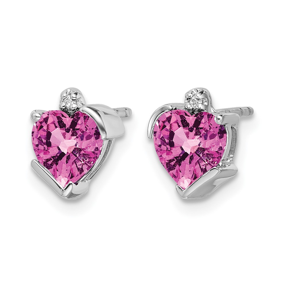 14k White Gold Created Pink Sapphire and Diamond Heart Earrings (EM7028-CPS-001-WA)