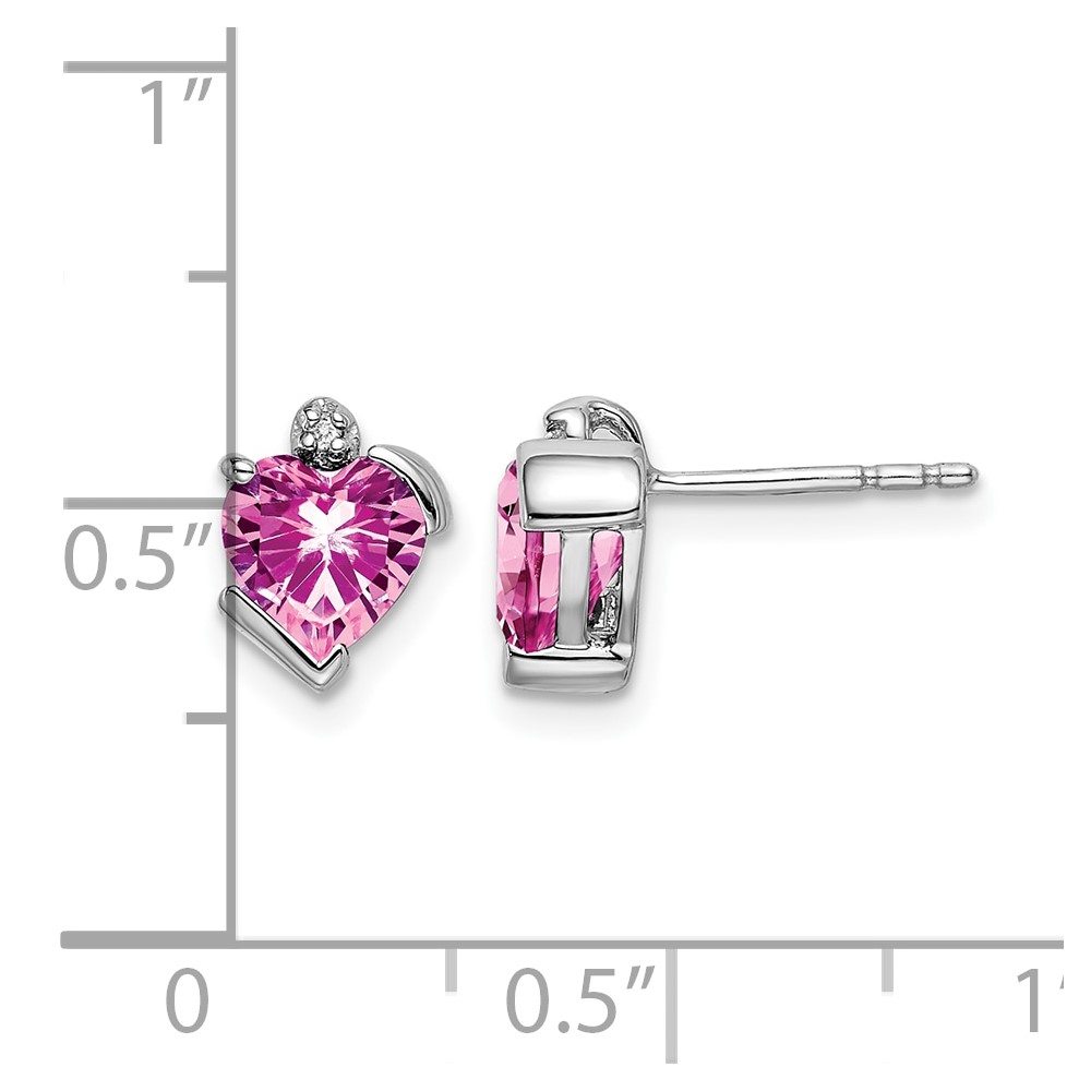 14k White Gold Created Pink Sapphire and Diamond Heart Earrings (EM7028-CPS-001-WA)