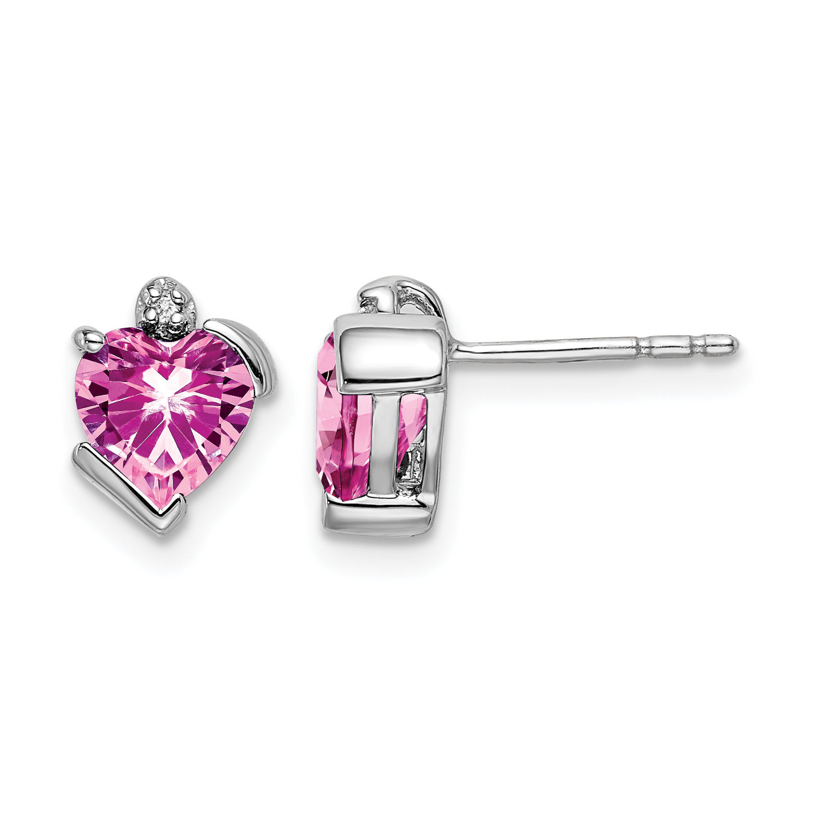 14k White Gold Created Pink Sapphire and Diamond Heart Earrings (EM7028-CPS-001-WA)