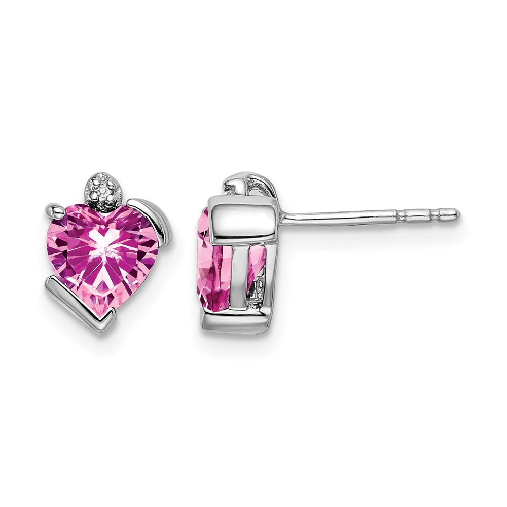 14k White Gold Created Pink Sapphire and Diamond Heart Earrings (EM7028-CPS-001-WA)