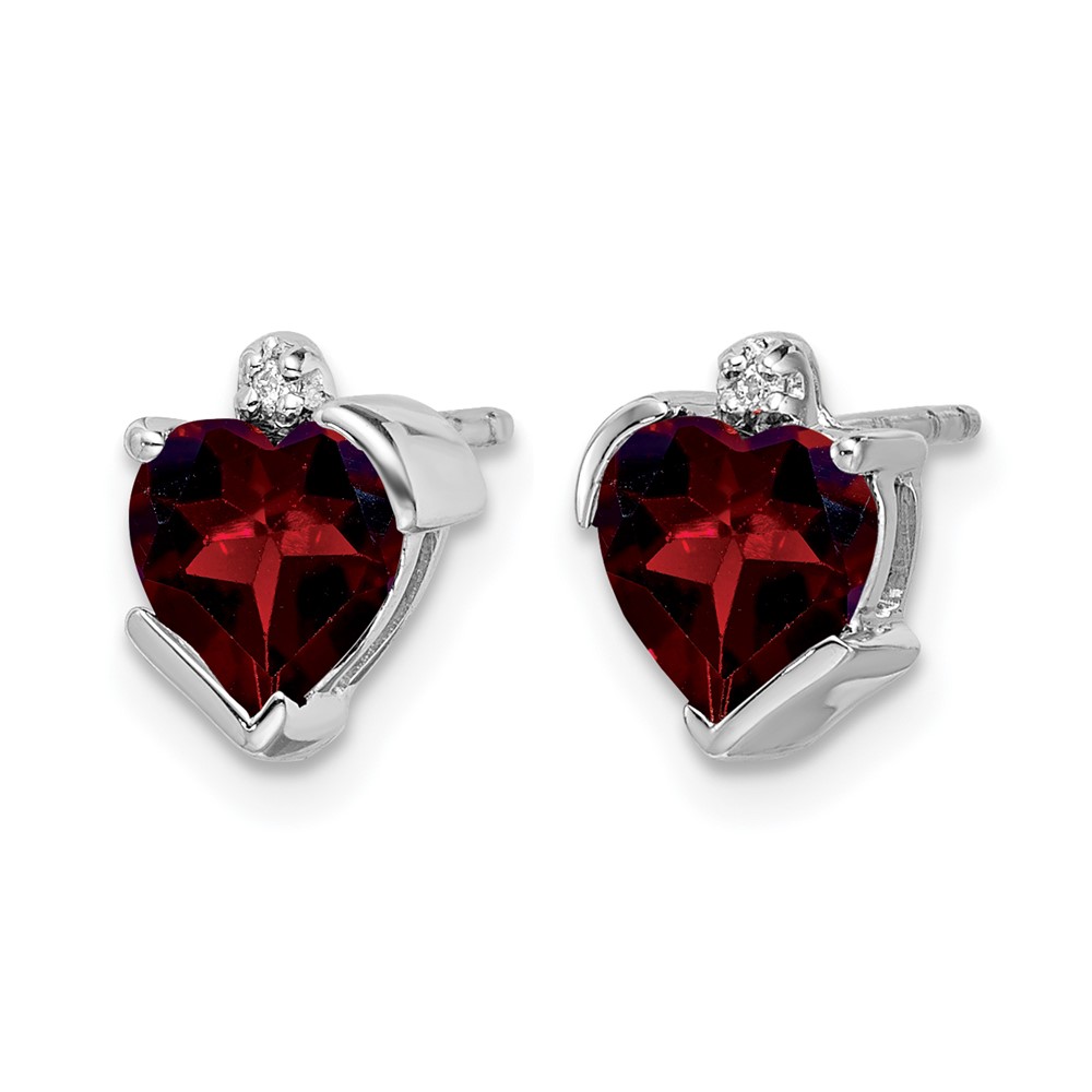 14k White Gold Garnet and Diamond Heart Earrings (EM7028-GA-001-WA)