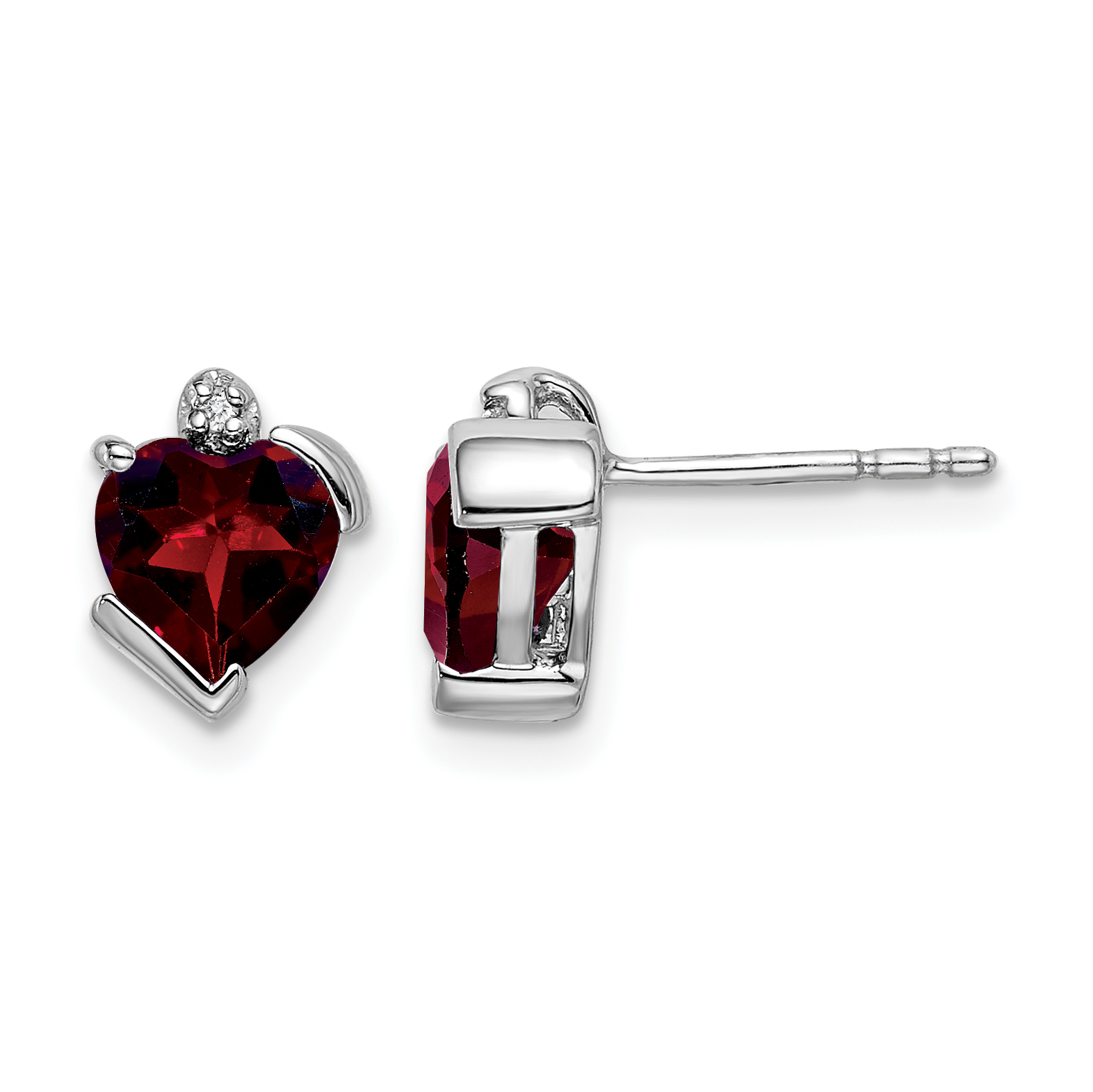 14k White Gold Garnet and Diamond Heart Earrings (EM7028-GA-001-WA)