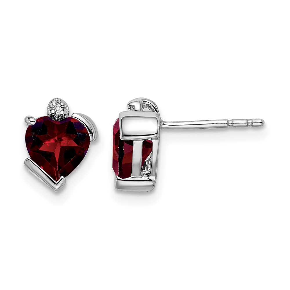 14k White Gold Garnet and Diamond Heart Earrings (EM7028-GA-001-WA)