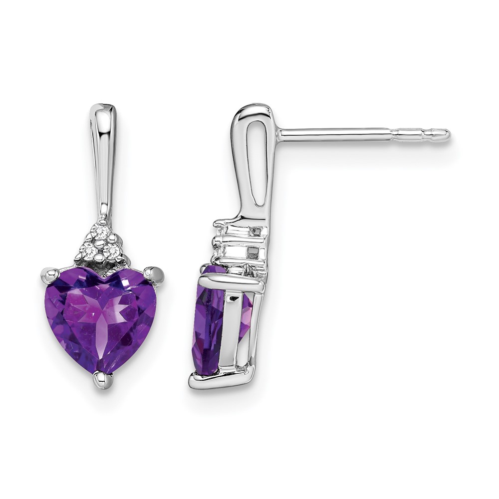 10k White Gold Amethyst and Diamond Heart Earrings (EM7029-AM-003-1WA)