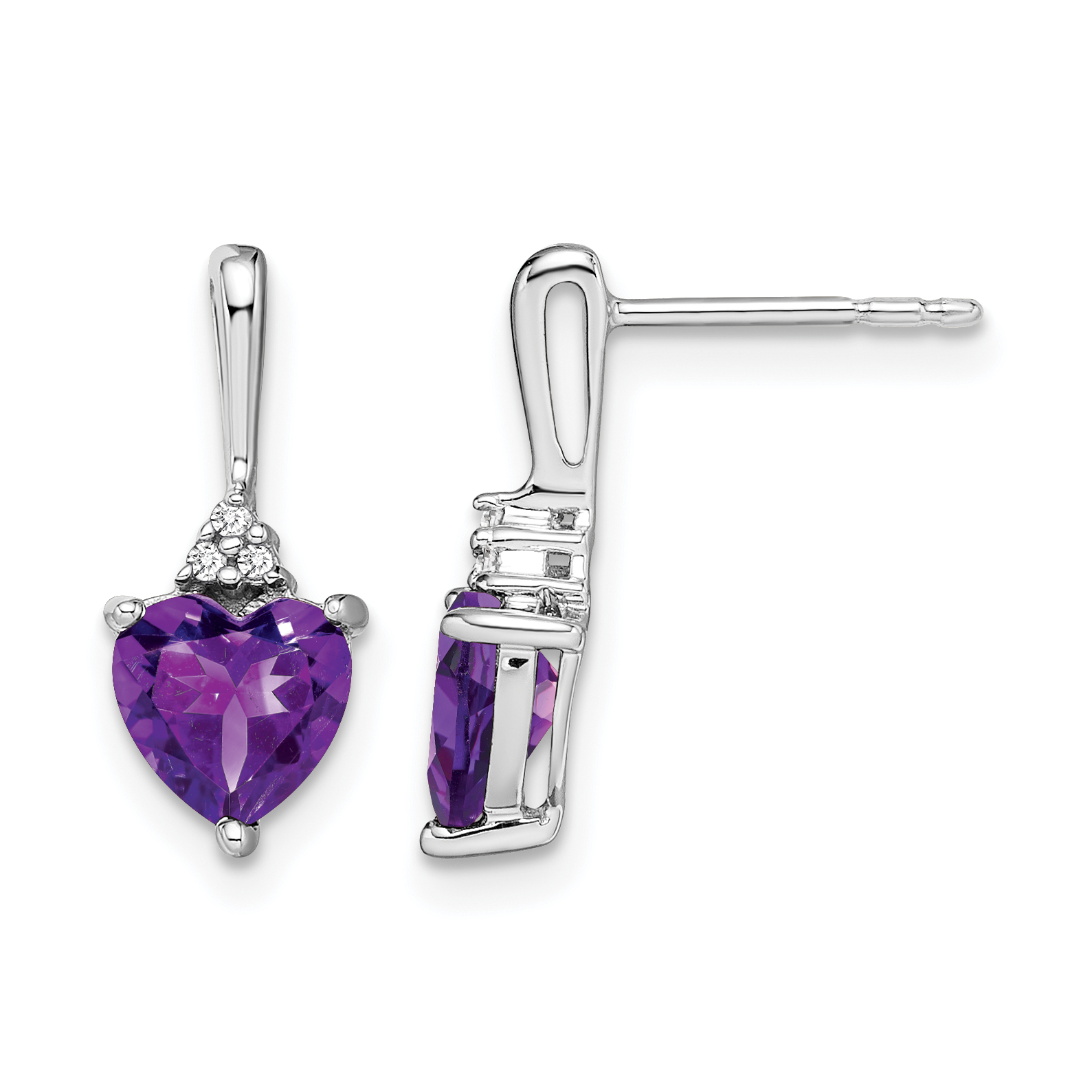 14k White Gold Amethyst and Diamond Heart Earrings (EM7029-AM-003-WA)