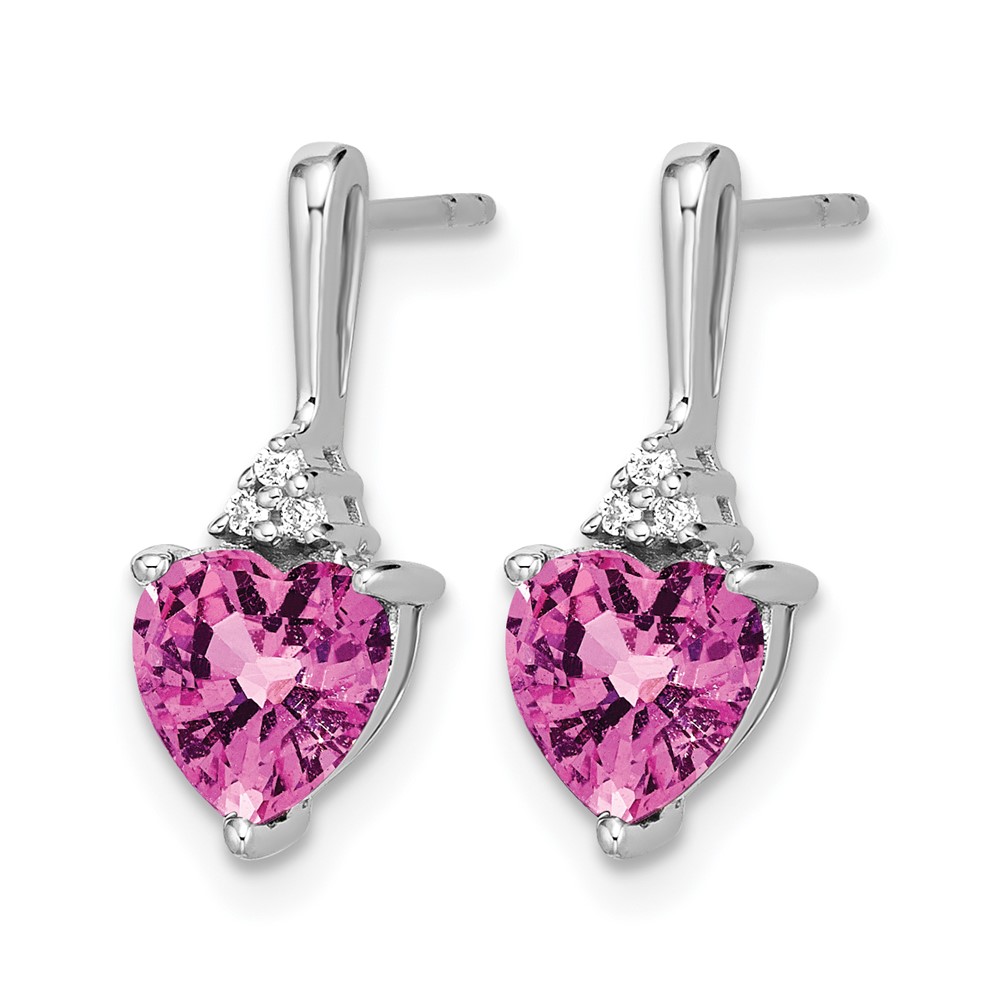 14k White Gold Created Pink Sapphire and Diamond Heart Earrings (EM7029-CPS-003-WA)