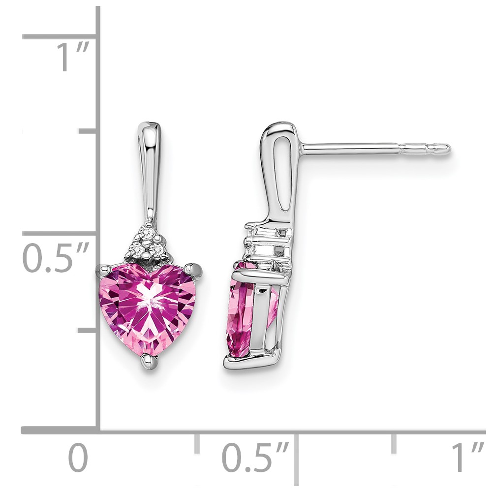 14k White Gold Created Pink Sapphire and Diamond Heart Earrings (EM7029-CPS-003-WA)