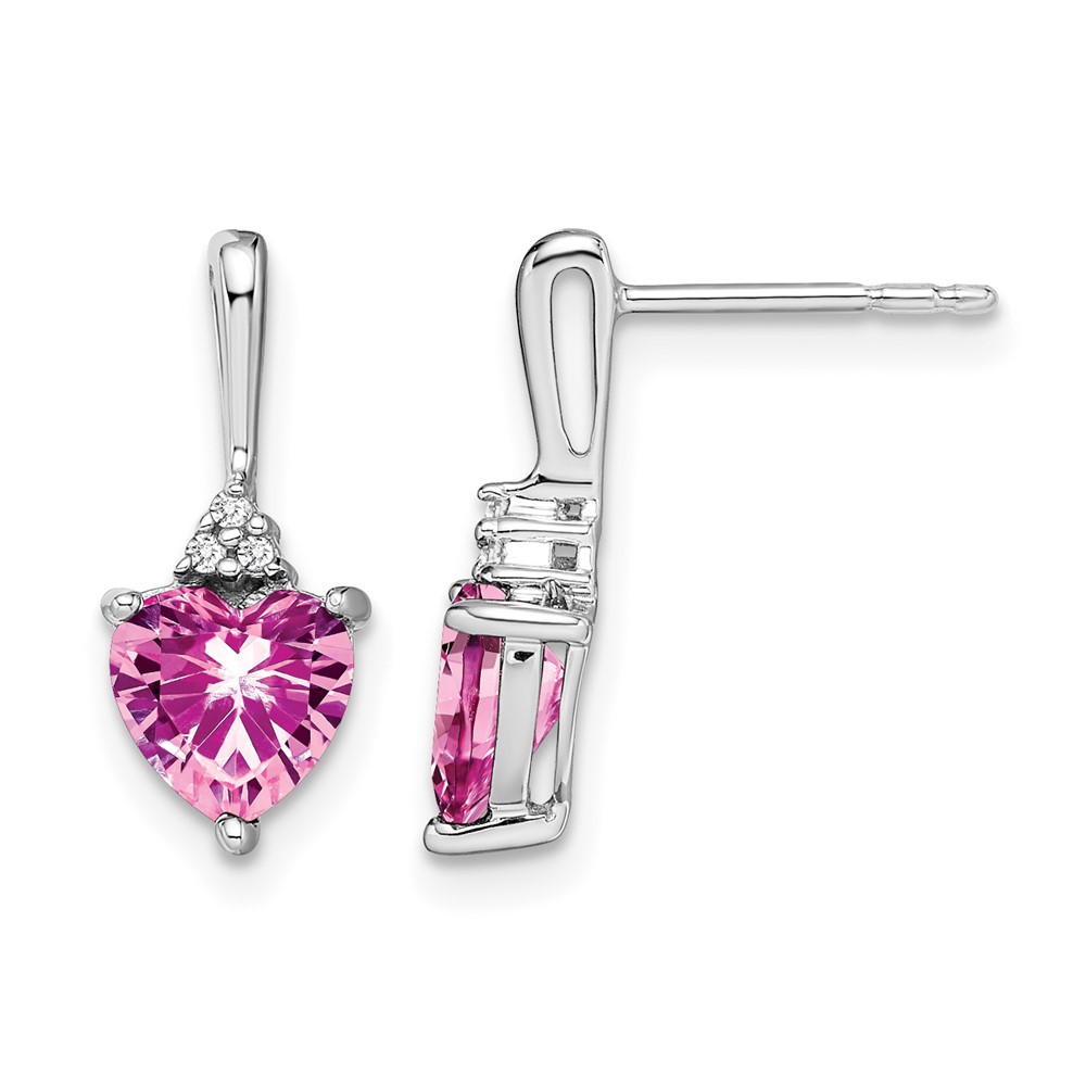 14k White Gold Created Pink Sapphire and Diamond Heart Earrings (EM7029-CPS-003-WA)