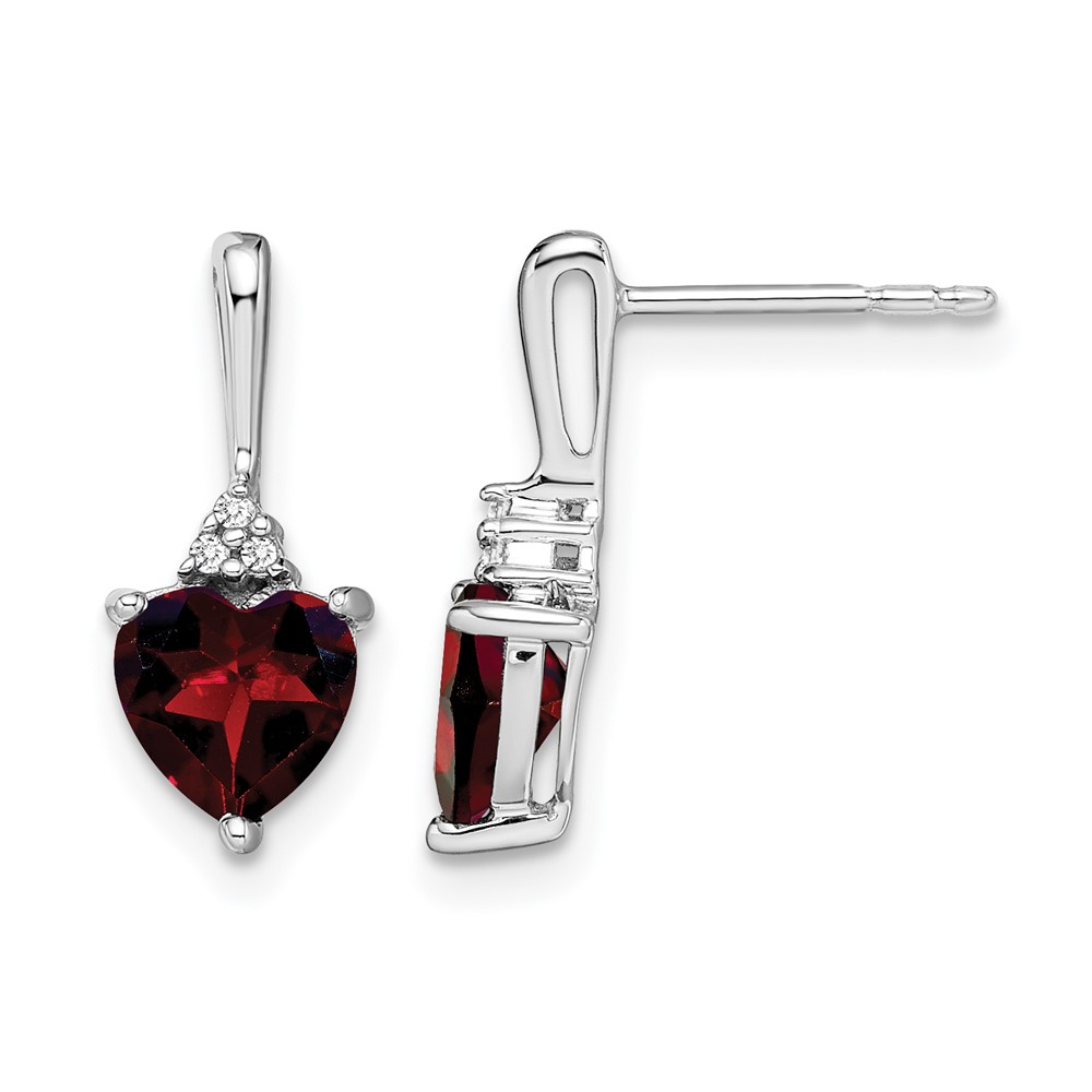 14k White Gold Garnet and Diamond Heart Earrings (EM7029-GA-003-WA)