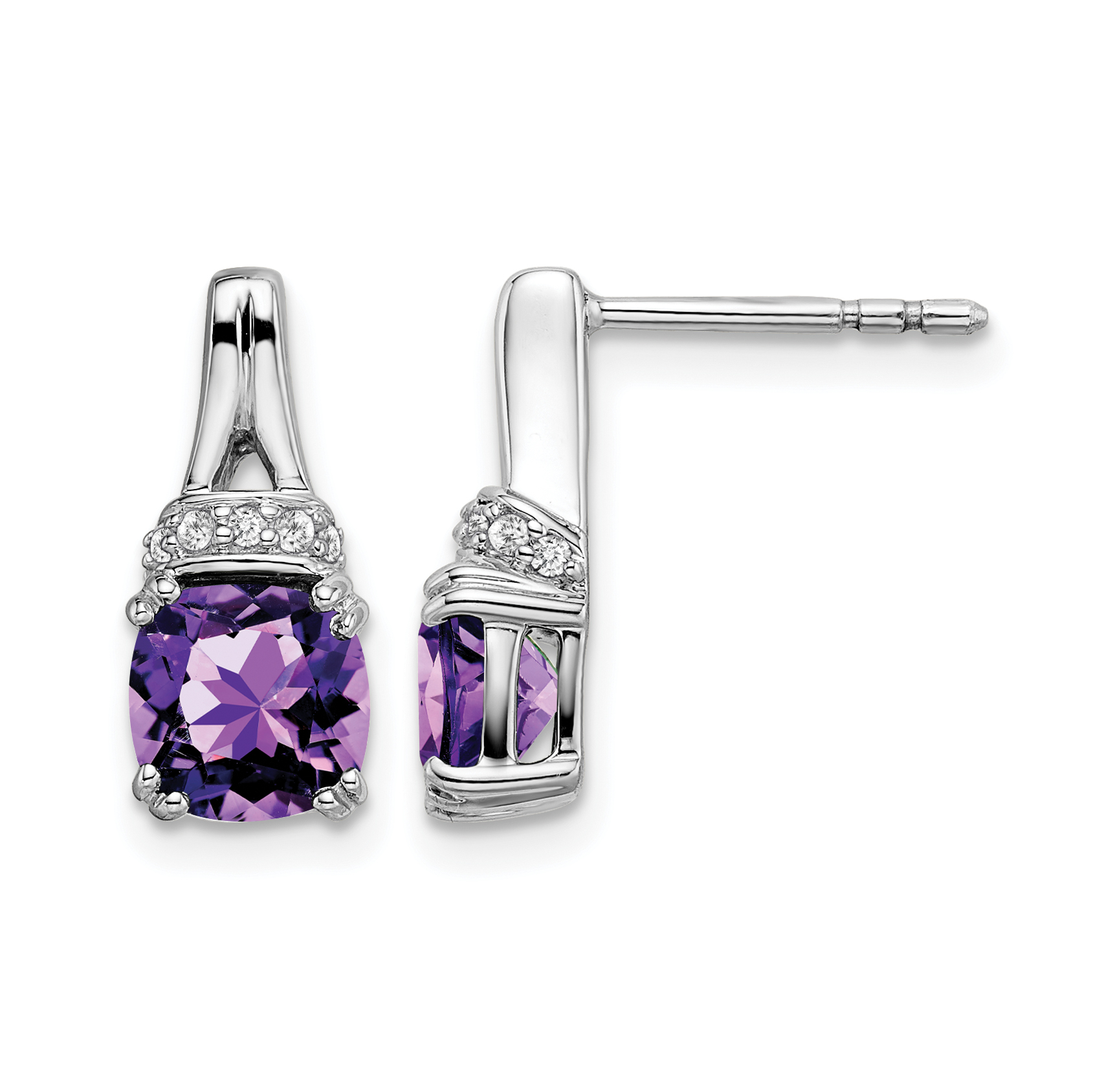 14k White Gold Amethyst and Diamond Earrings (EM7074-AM-007-WA)