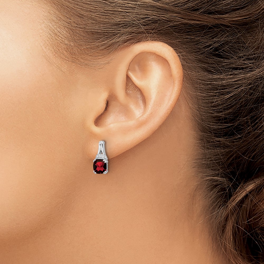 10k White Gold Garnet and Diamond Earrings (EM7074-GA-007-1WA)