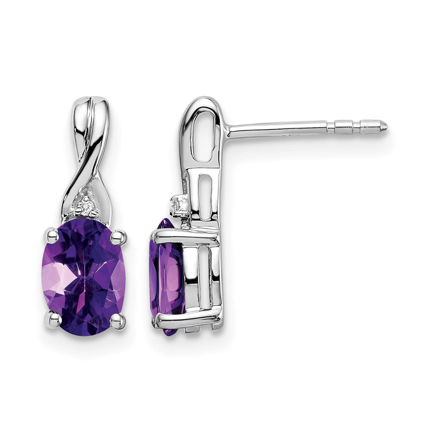 14k White Gold Oval Amethyst and Diamond Earrings (EM7075-AM-001-WA)