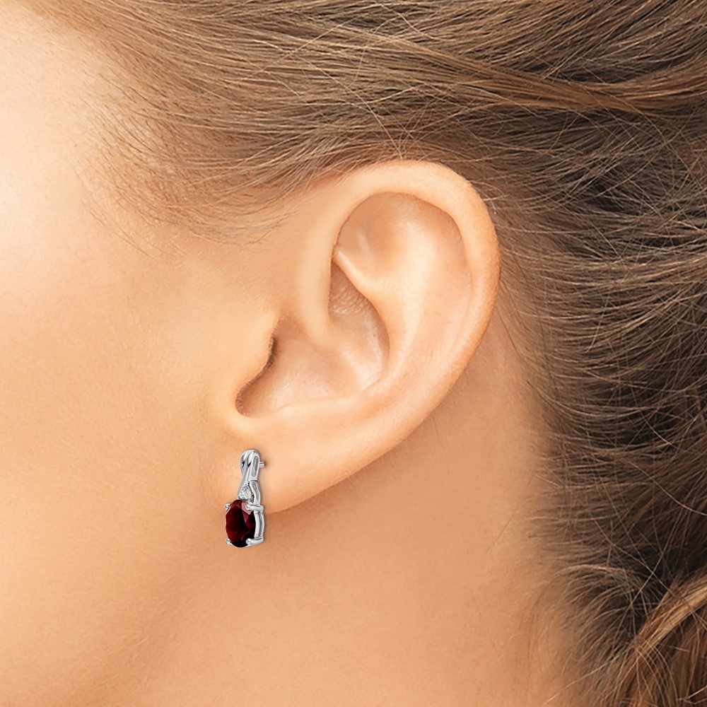 14k White Gold Oval Garnet and Diamond Earrings (EM7075-GA-001-WA)