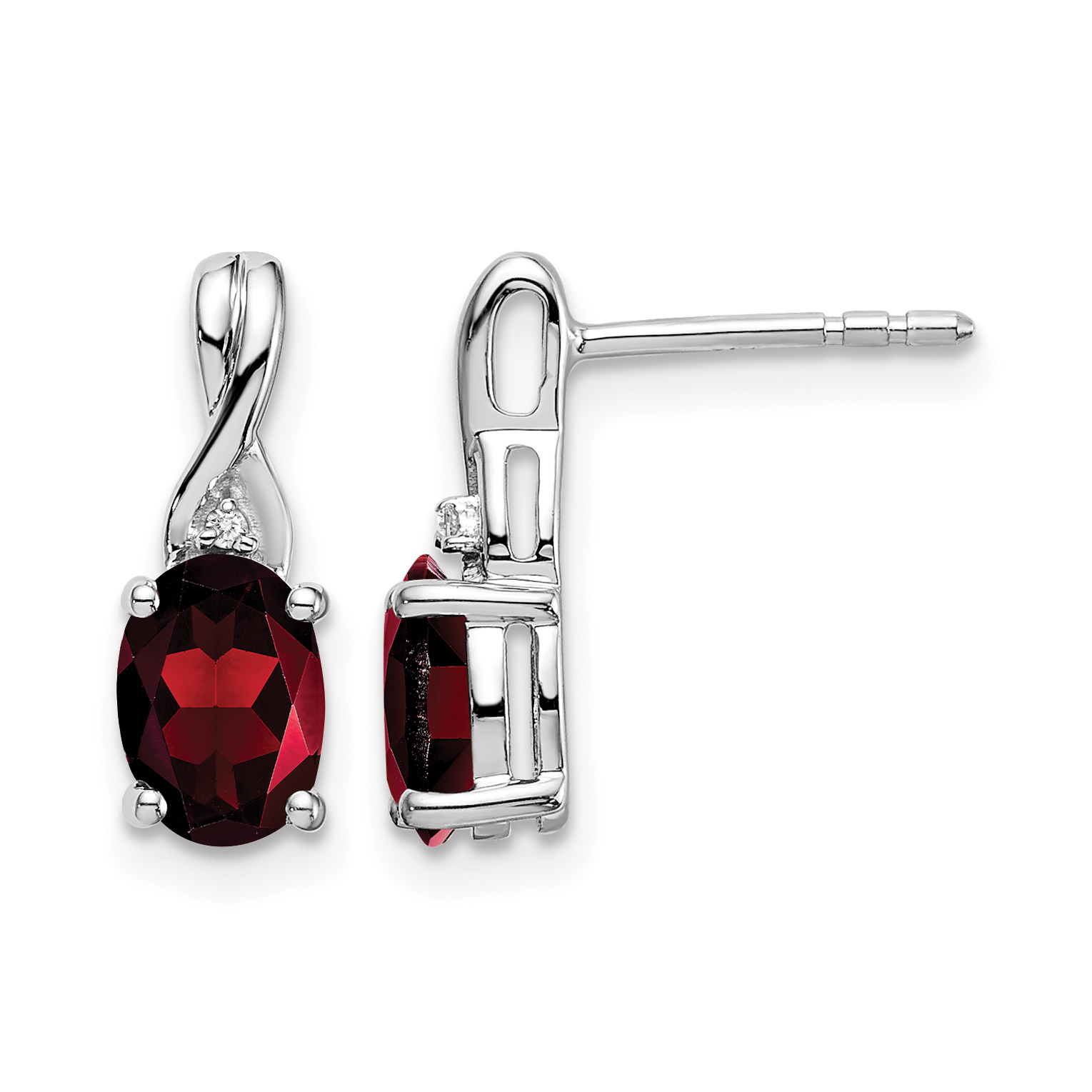 14k White Gold Oval Garnet and Diamond Earrings (EM7075-GA-001-WA)