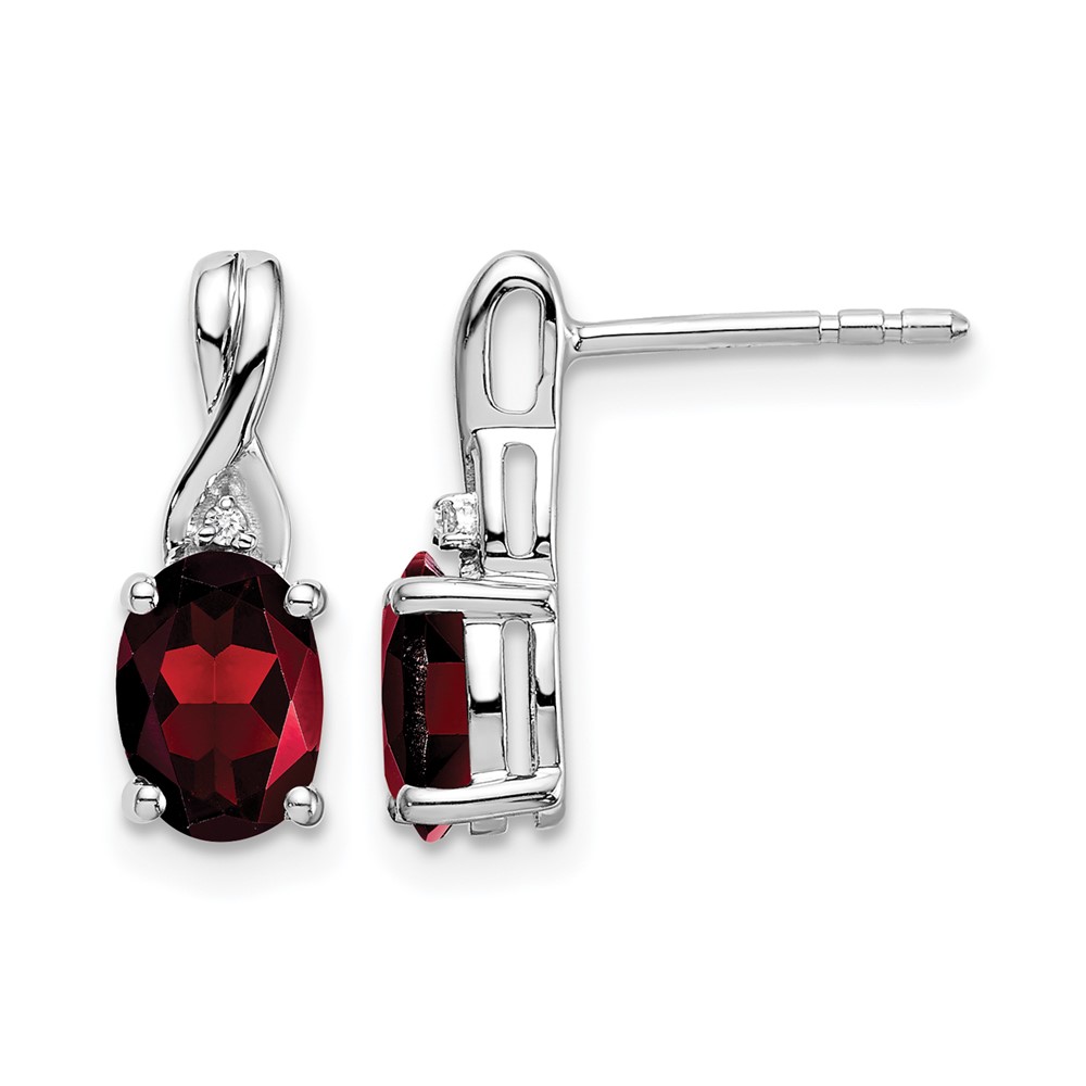 14k White Gold Oval Garnet and Diamond Earrings (EM7075-GA-001-WA)