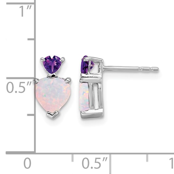 14k White Gold 6mm Heart Lab Created Opal and Amethyst Post Earrings