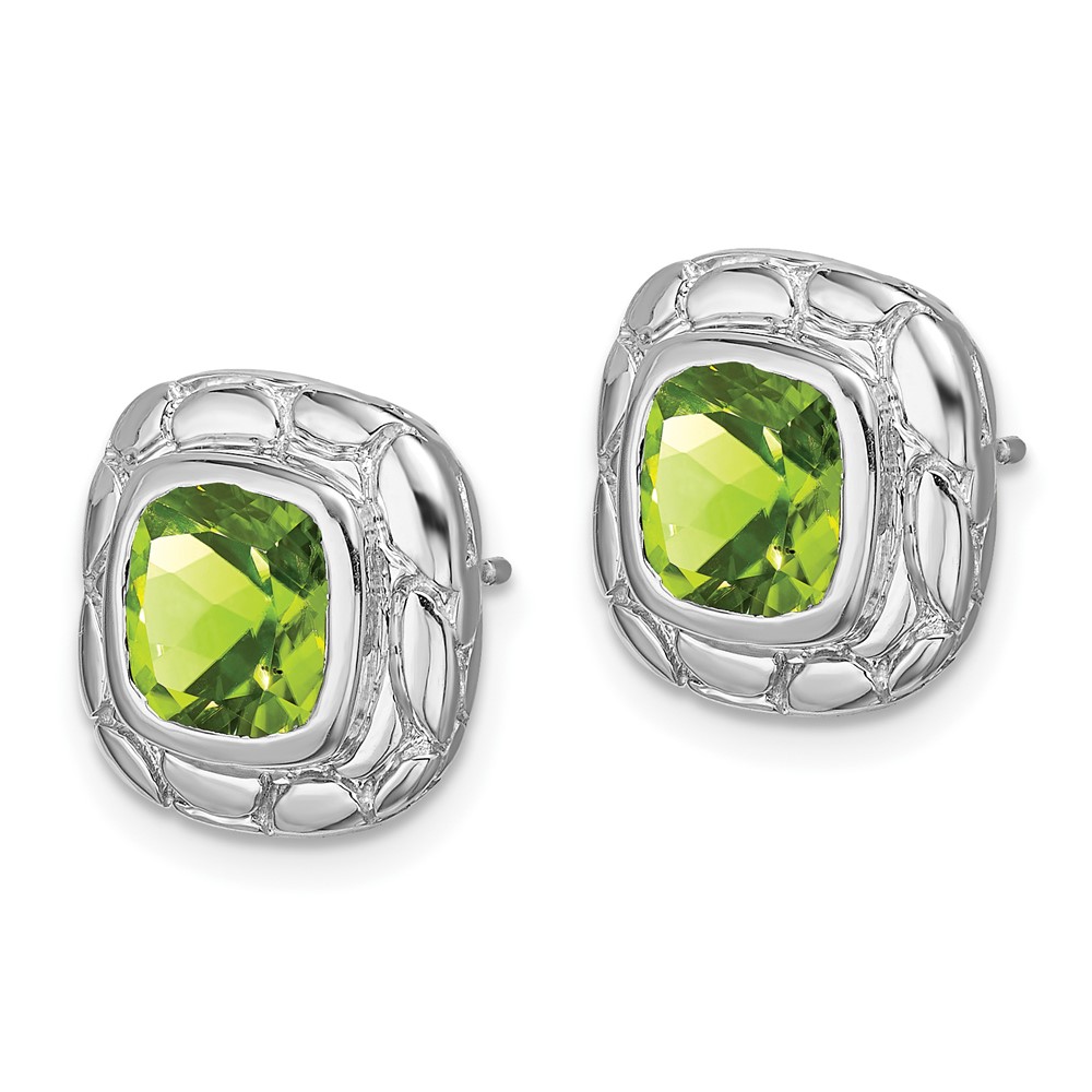 Sterling Silver Rhodium Plated Peridot Earrings (EM7077-PE-SS)