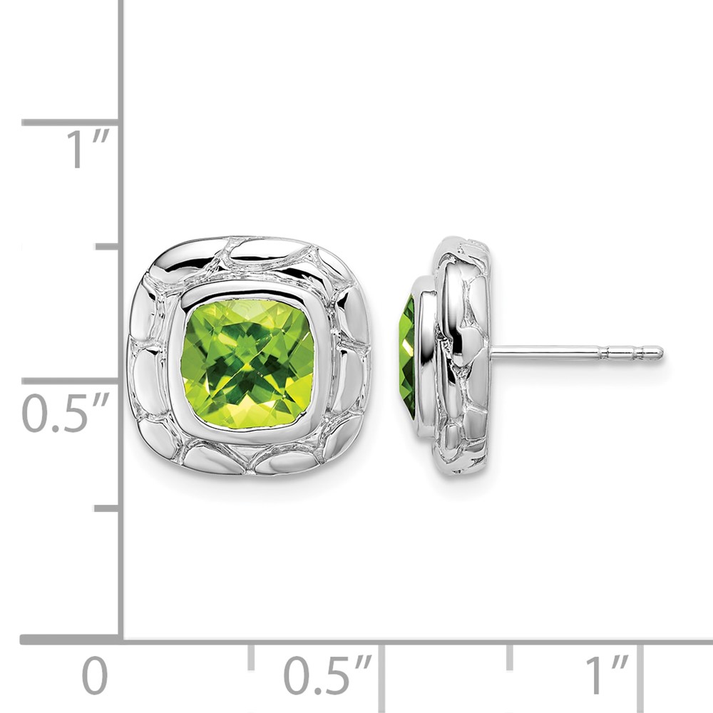 Sterling Silver Rhodium Plated Peridot Earrings (EM7077-PE-SS)