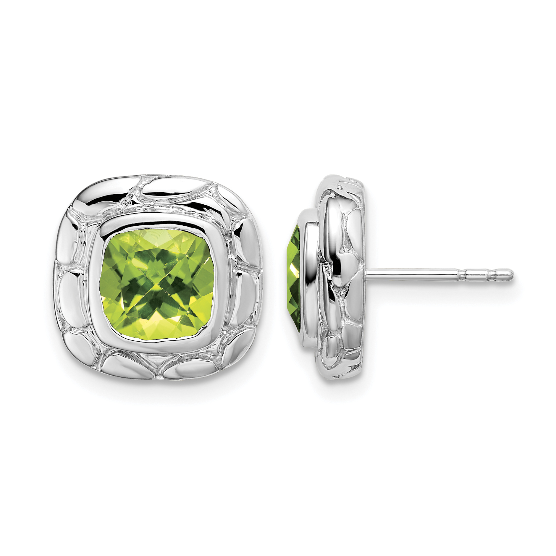 Sterling Silver Rhodium Plated Peridot Earrings (EM7077-PE-SS)