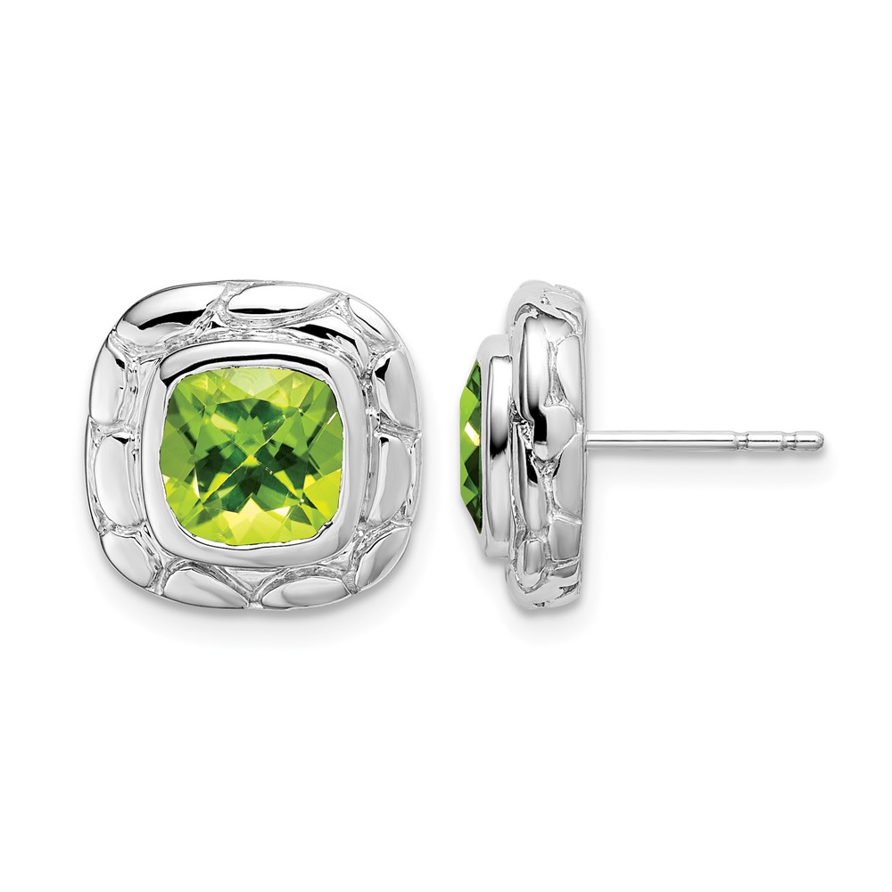 Sterling Silver Rhodium Plated Peridot Earrings (EM7077-PE-SS)