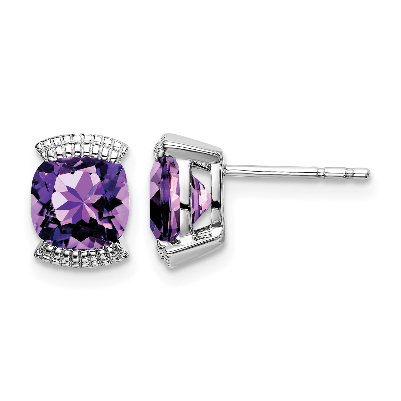 14k White Gold Amethyst Post Earrings (EM7080-AM-W)