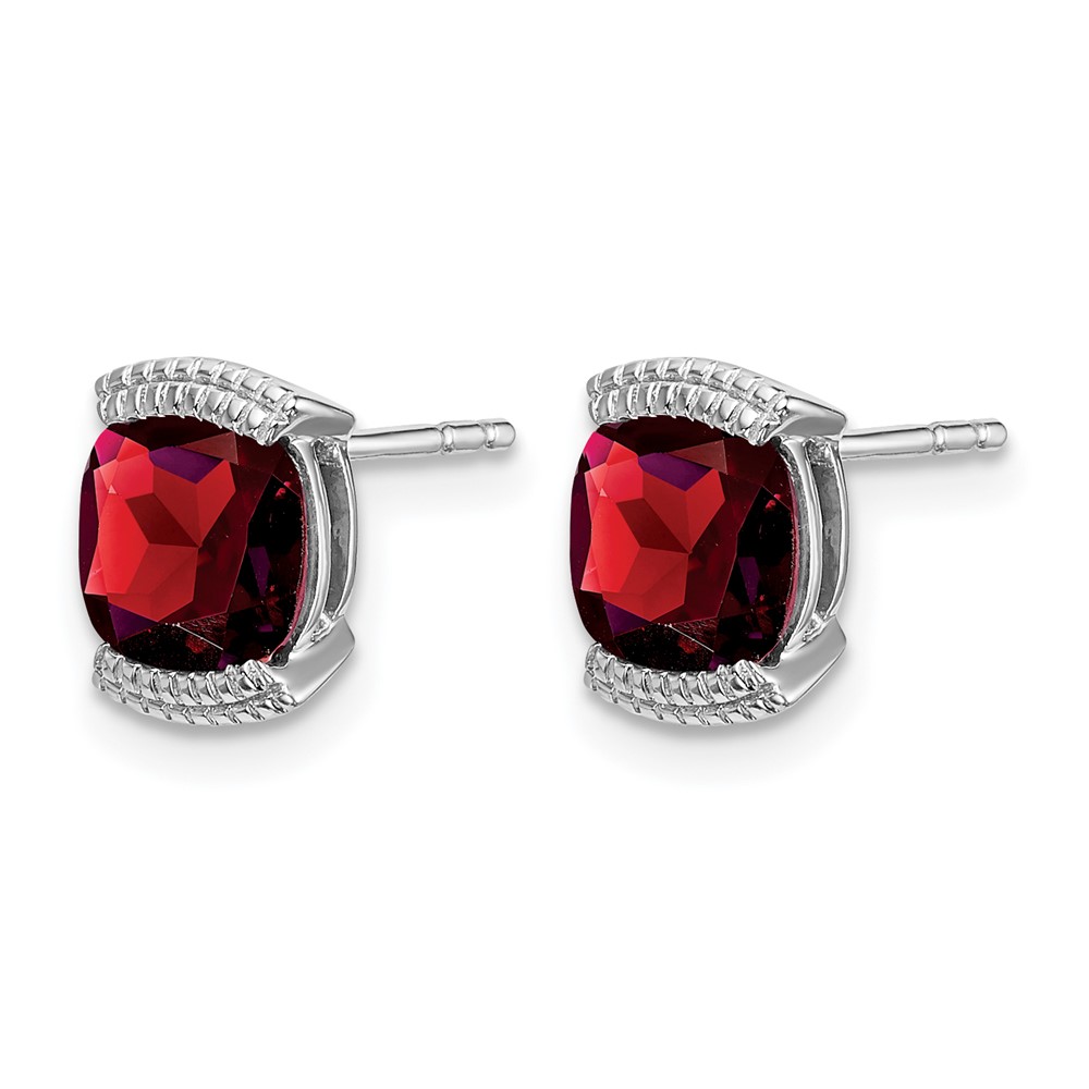 14k White Gold Garnet Post Earrings (EM7080-GA-W)