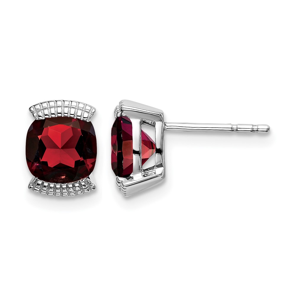 14k White Gold Garnet Post Earrings (EM7080-GA-W)