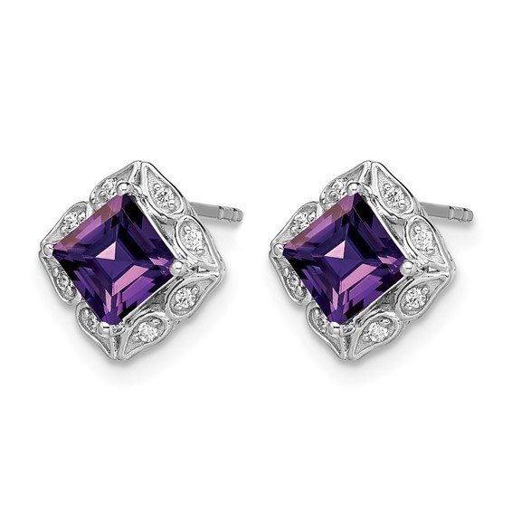 Princess Amethyst and Diamond Earrings                        