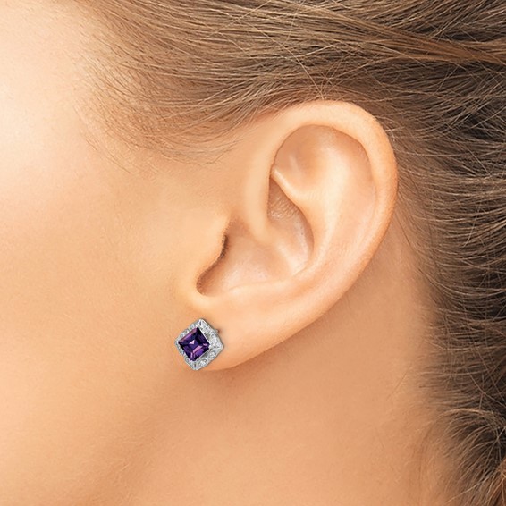 Princess Amethyst and Diamond Earrings                        