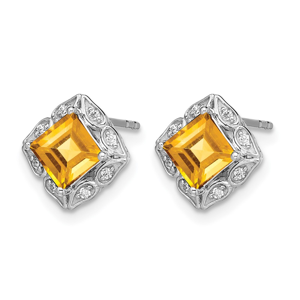 14k White Gold Square Citrine and Diamond Earrings (EM7082-CI-008-WA)