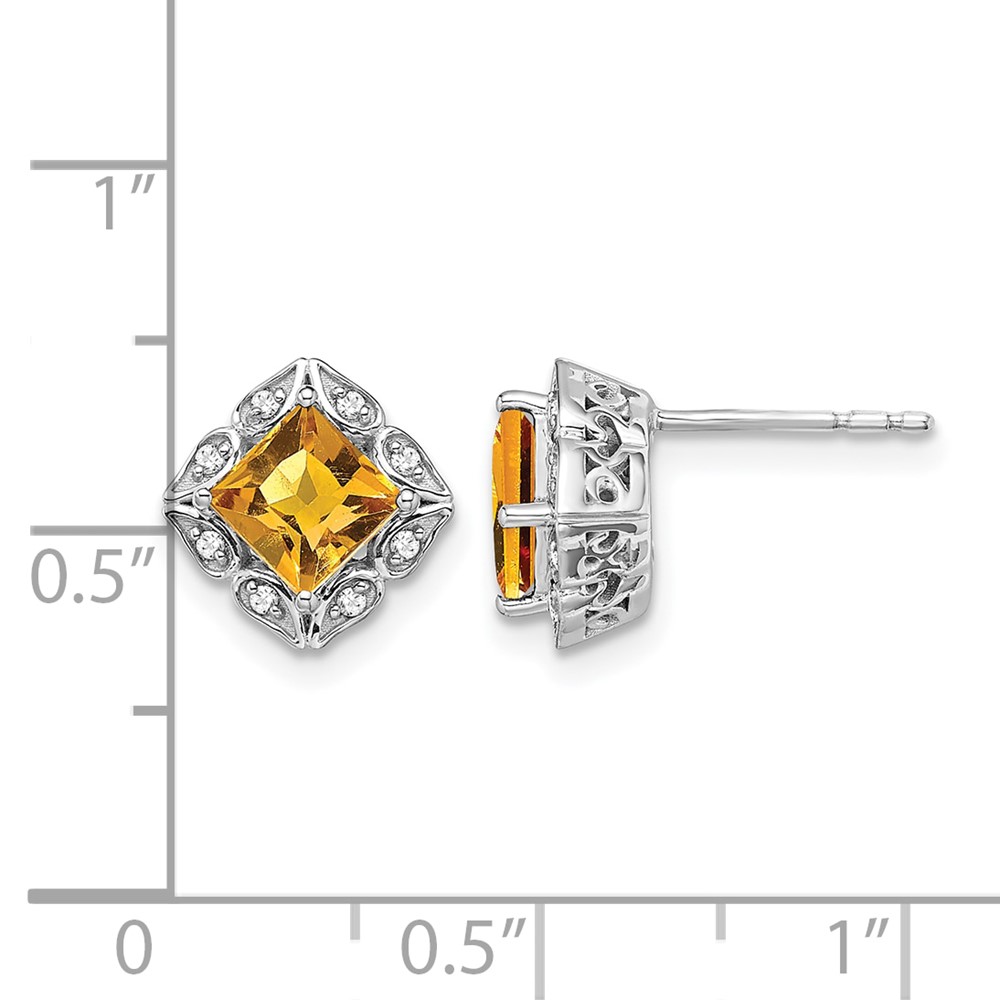 14k White Gold Square Citrine and Diamond Earrings (EM7082-CI-008-WA)