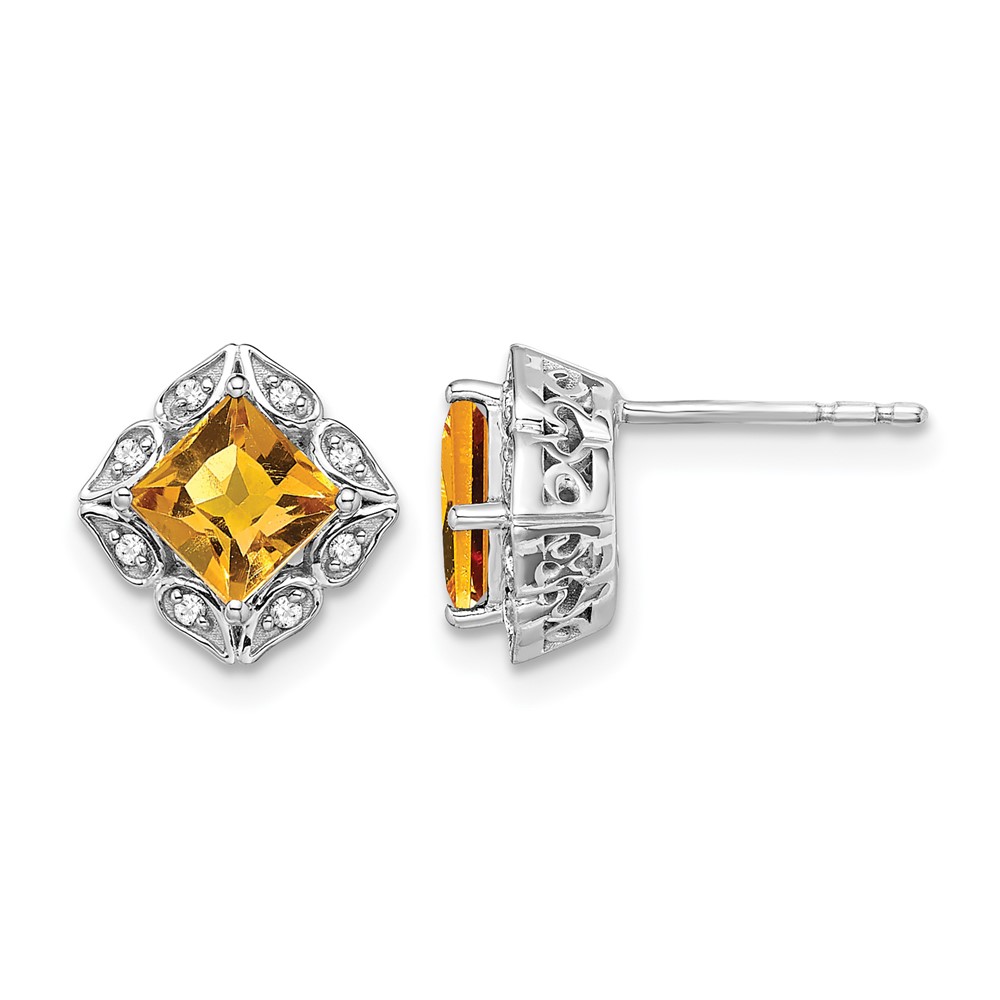 14k White Gold Square Citrine and Diamond Earrings (EM7082-CI-008-WA)
