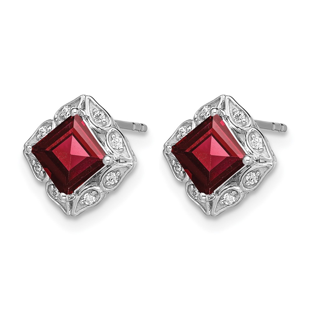 14k White Gold Square Garnet and Diamond Earrings (EM7082-GA-008-WA)