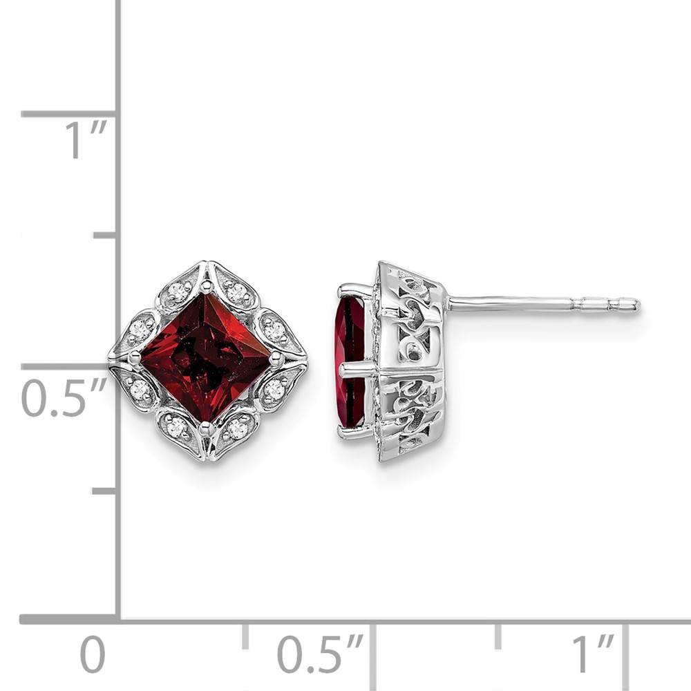 14k White Gold Square Garnet and Diamond Earrings (EM7082-GA-008-WA)
